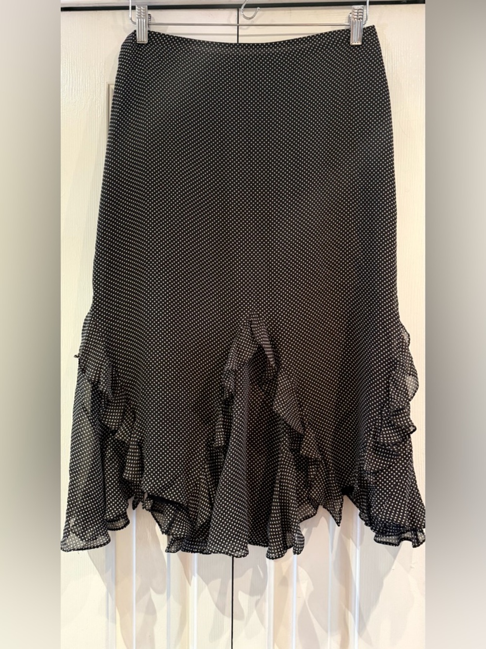Dana Buchman Brown & White Polka Dot Ruffle Hem Skirt Flowy & Fem